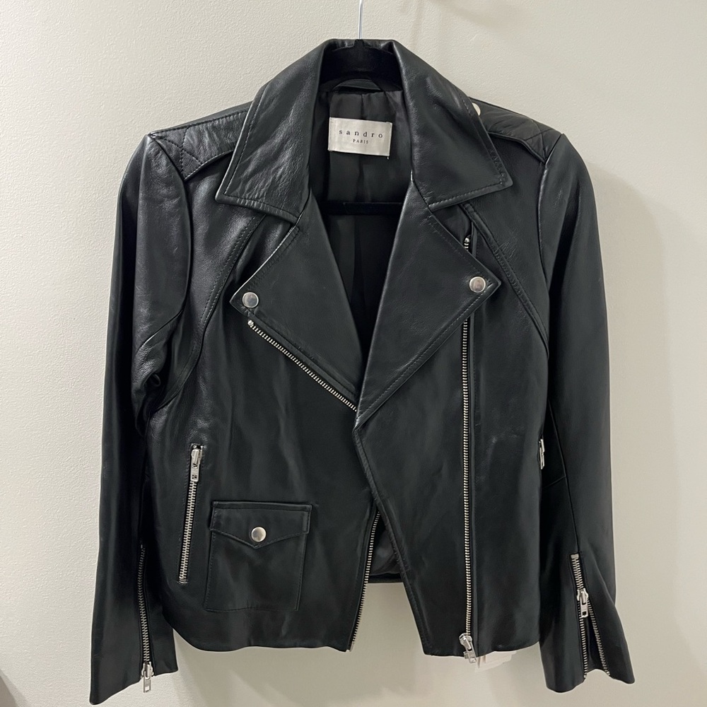 🆕 NWT Sandro Paris Black Leather Jacket